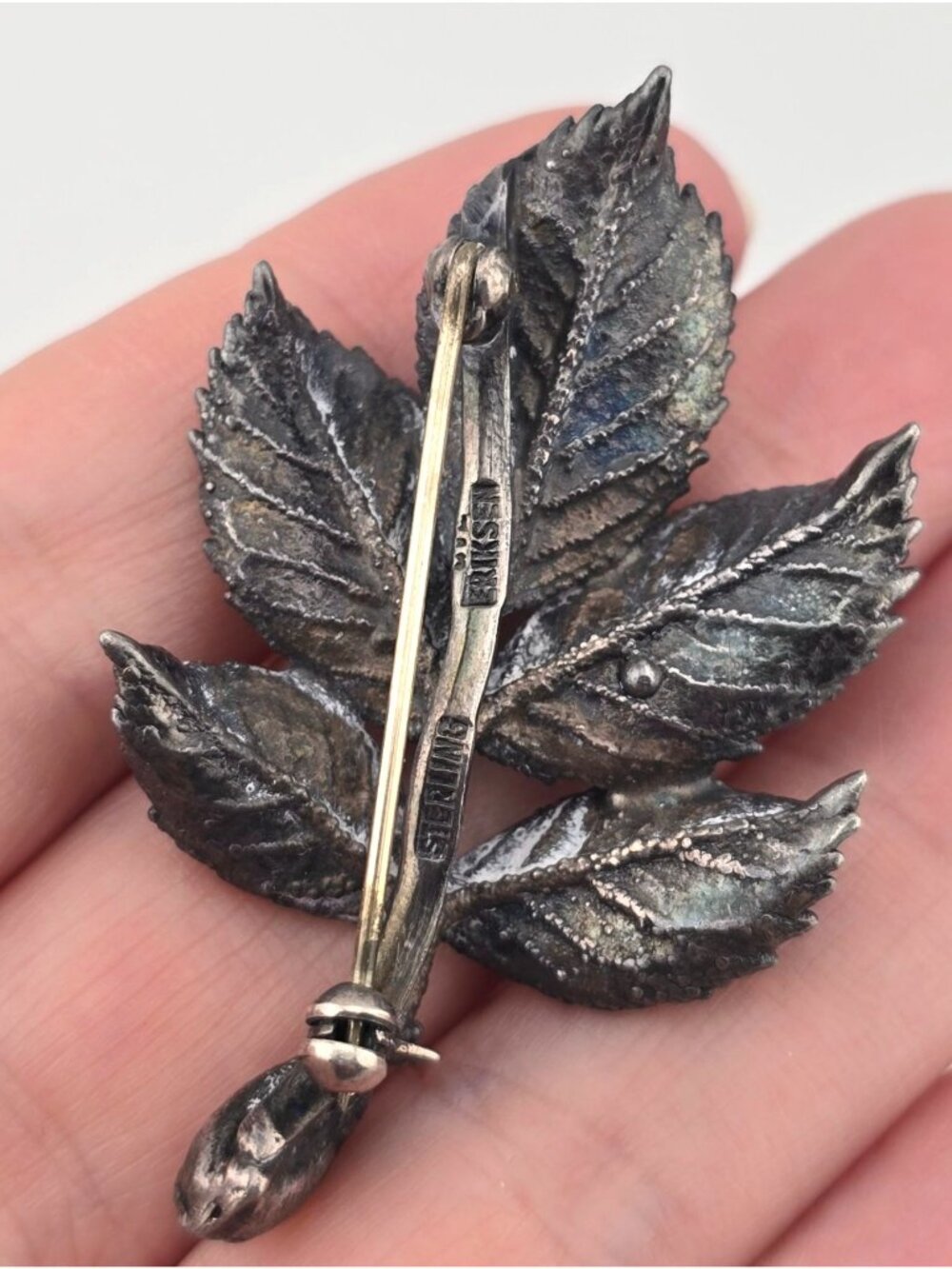 Vintage Ove Eriksen Sterling Silver Leaf Brooch Denmark Scandinavian - Picture 3 of 6